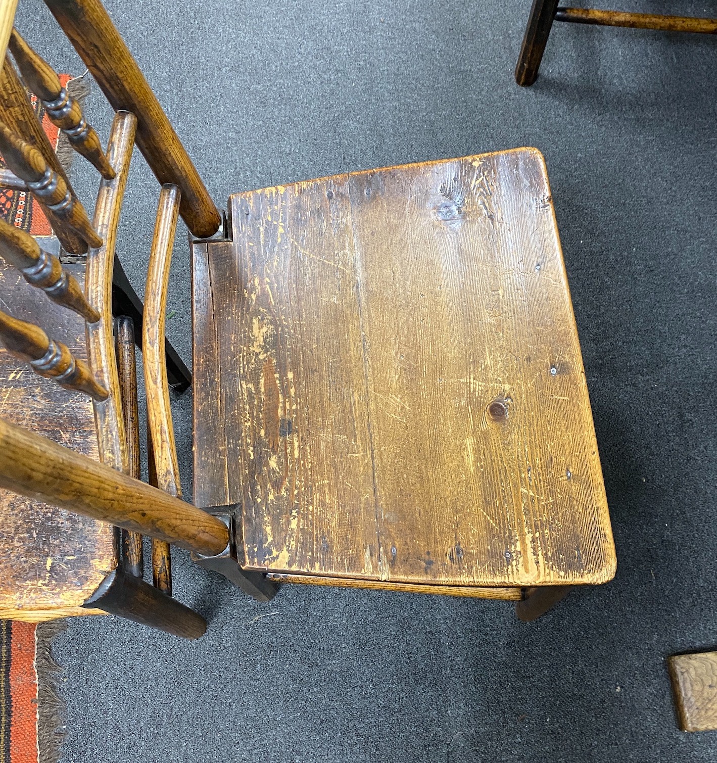 A set of six early 19th century provincial ash and elm wood seat dining chairs